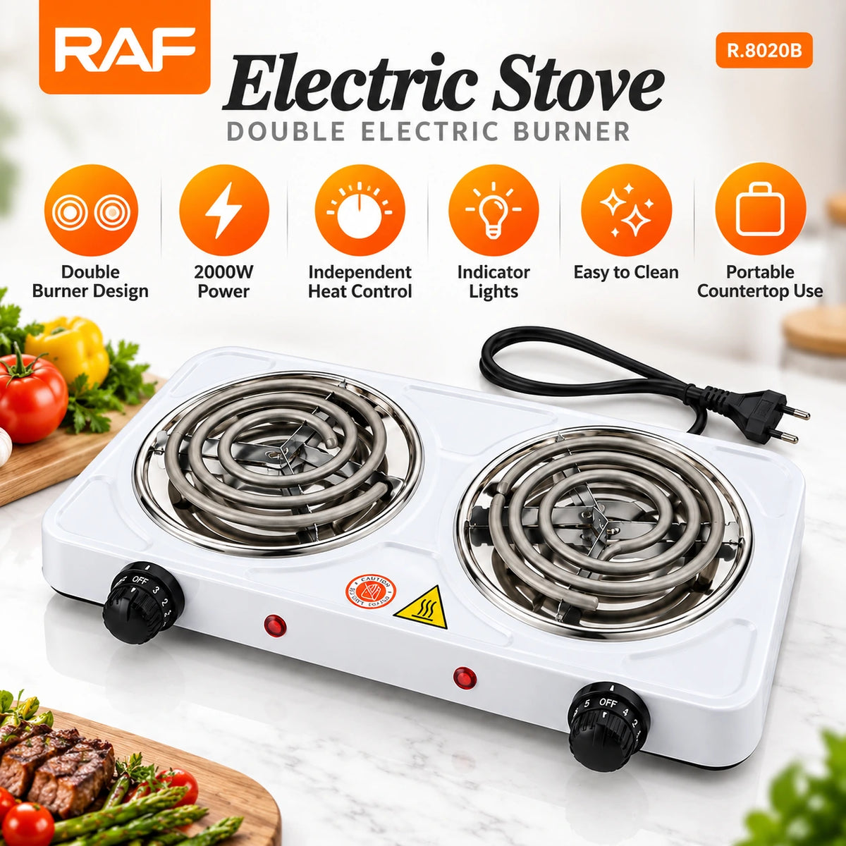 RAF Double Electric Stove – 2000W | R.8020B