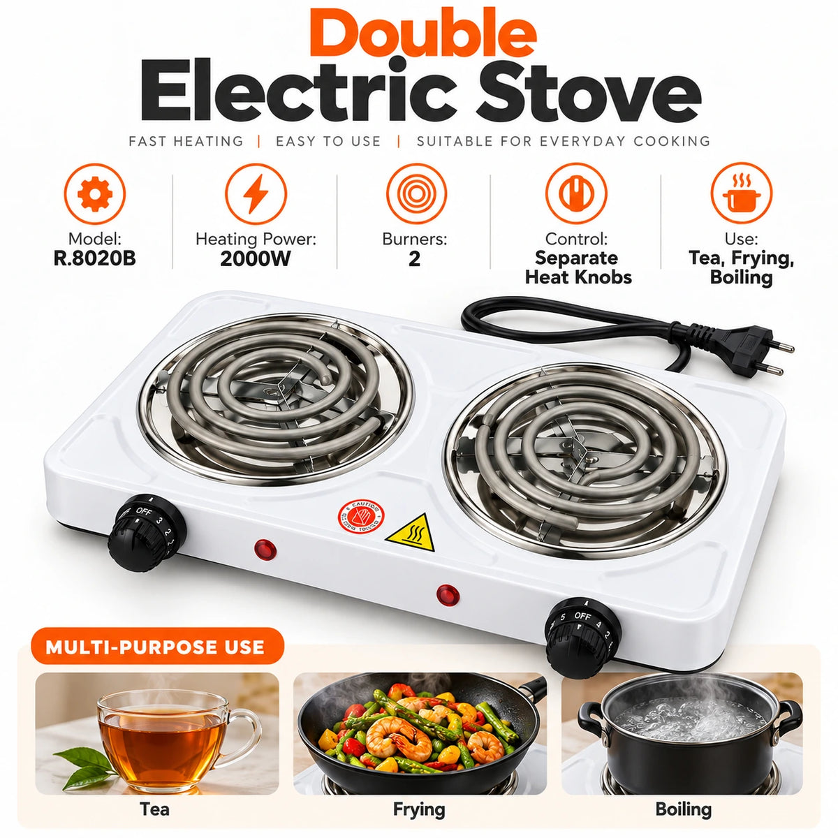 RAF Double Electric Stove – 2000W | R.8020B
